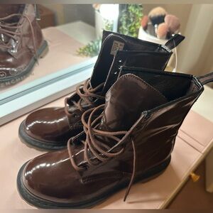 No Boundaries Glossy Brown Combat Boots